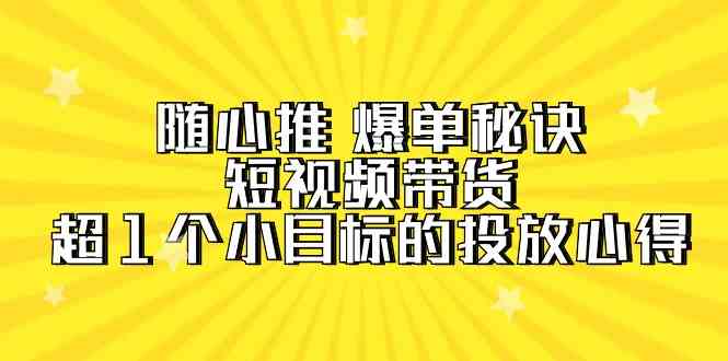 （9687期）随心推 爆单秘诀，短视频带货-超1个小目标的投放心得（7节视频课）-副业网
