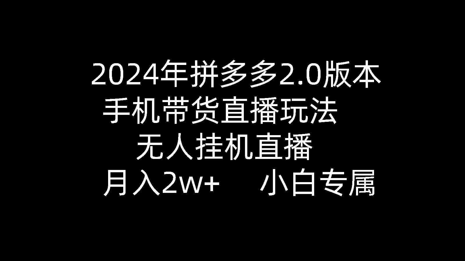 图片[1]-（9768期）2024年拼多多2.0版本，手机带货直播玩法，无人挂机直播， 月入2w+， 小…-副业网