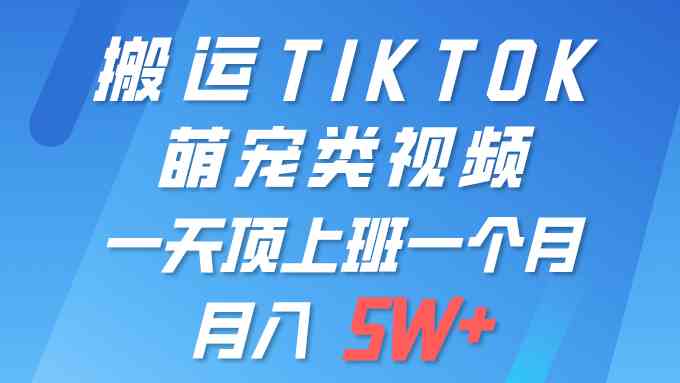 （9931期）一键搬运TIKTOK萌宠类视频 一部手机即可操作 所有平台均可发布 轻松月入5W+-副业网