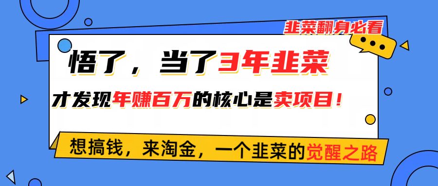 图片[1]-（10759期）悟了，当了3年韭菜，才发现网赚圈年赚100万的核心是卖项目，含泪分享！-副业网