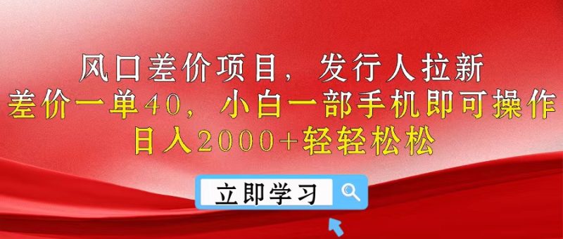 （10827期）风口差价项目，发行人拉新，差价一单40，小白一部手机即可操作，日入20…-副业网
