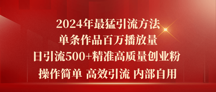 （10920期）2024年最猛暴力引流方法，单条作品百万播放 单日引流500+高质量精准创业粉-副业网