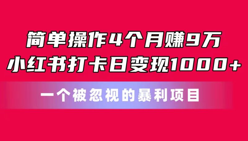 （11048期）简单操作4个月赚9万！小红书打卡日变现1000+！一个被忽视的暴力项目-副业网