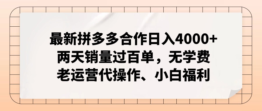 图片[1]-（11343期）最新拼多多合作日入4000+两天销量过百单，无学费、老运营代操作、小白福利-副业网