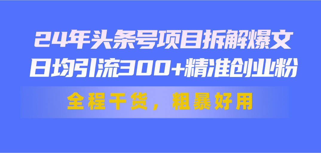 图片[1]-（11397期）24年头条号项目拆解爆文，日均引流300+精准创业粉，全程干货，粗暴好用-副业网