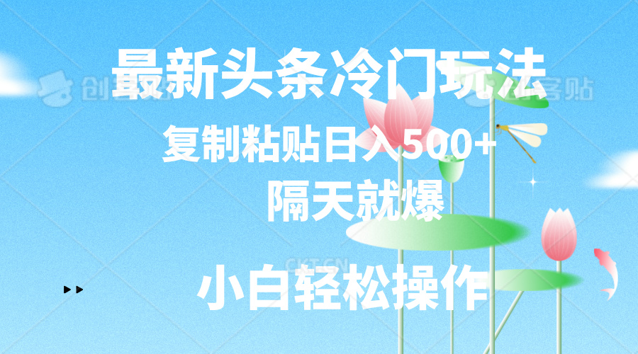 图片[1]-（11414期）最新头条冷门玩法，隔天就爆，复制粘贴日入500+-副业网