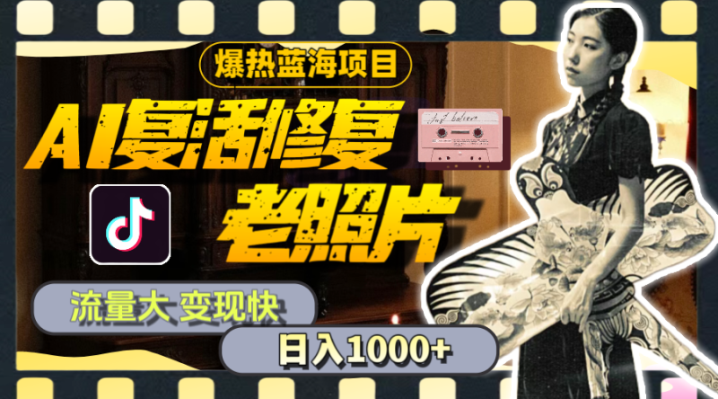 （11596期）暴热蓝海项目，AI复活修复老照片，流量大 变现快 一天收入1000+教程+素材-副业网