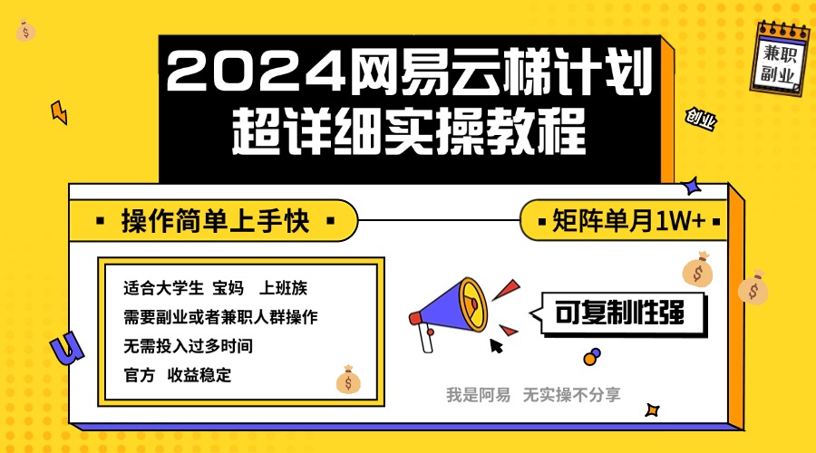 图片[1]-（12525期）2024网易云梯计划实操教程小白轻松上手  矩阵单月1w+-副业网
