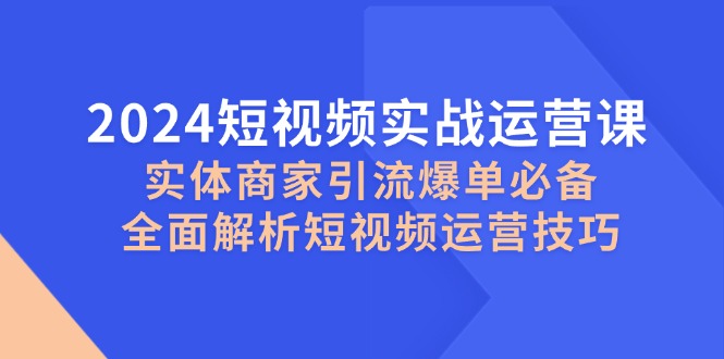 （12987期）2024短视频实战运营课，实体商家引流爆单必备，全面解析短视频运营技巧-副业网
