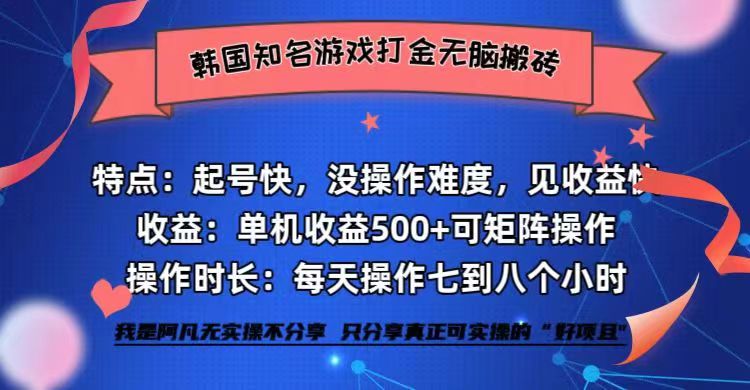 （12852期）韩国知名游戏打金无脑搬砖单机收益500+-副业网