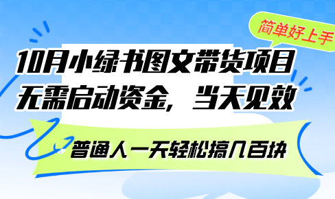 （13005期）10月份小绿书图文带货项目 无需启动资金 当天见效 普通人一天轻松搞几百块-副业网