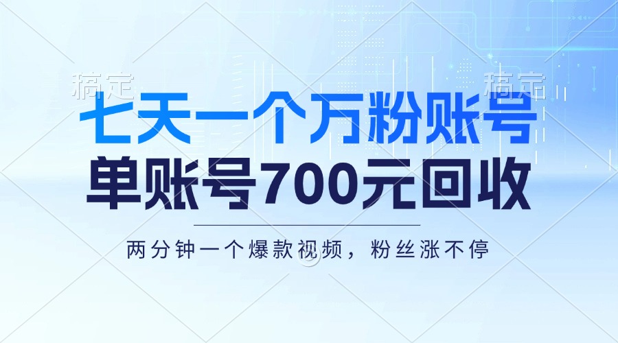图片[1]-（13062期）七天一个万粉账号，新手小白秒上手，单账号回收700元，轻松月入三万＋-副业网