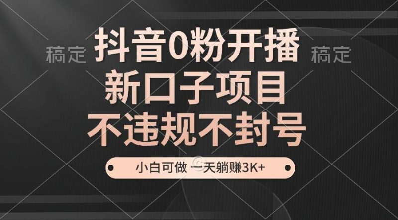 （13301期）抖音0粉开播，新口子项目，不违规不封号，小白可做，一天躺赚3K+-副业网