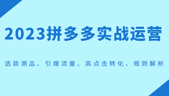 2023拼多多实战运营，选款测品、引爆流量、高点击转化、规则解析-副业网