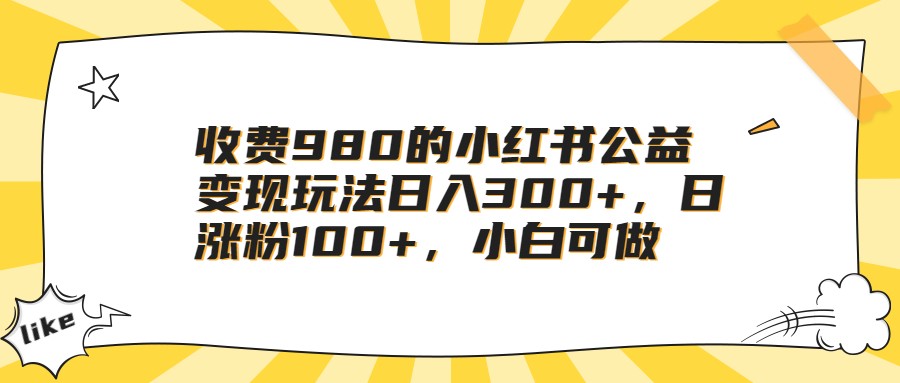 图片[1]-收费980的小红书公益变现玩法日入300+，日涨粉100+，小白可做-副业网