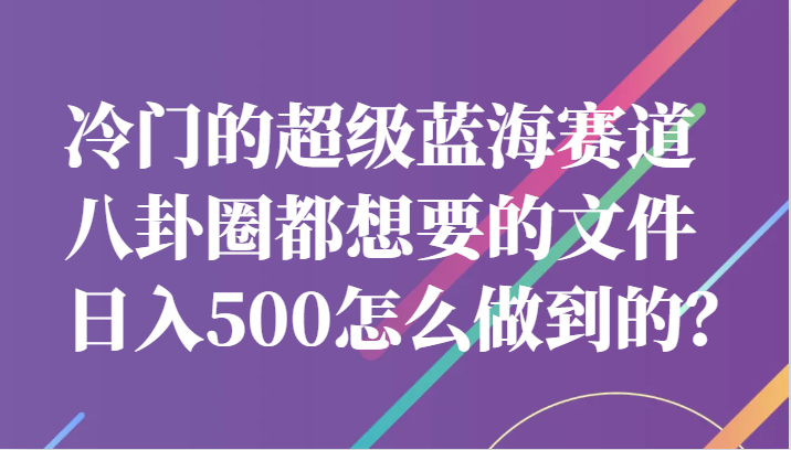 冷门的超级蓝海赛道，八卦圈都想要的文件，一天轻松日入500怎么做到的？-副业网