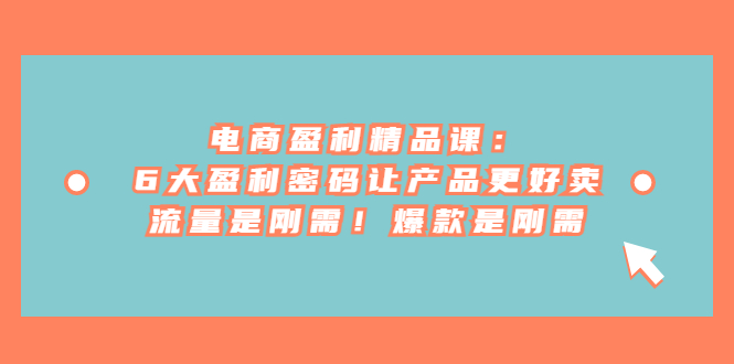 电商盈利精品课：6大盈利 密码让产品更好卖，流量是刚需！爆款是刚需-副业网