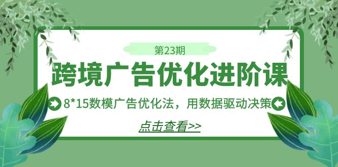跨境广告·优化进阶课·第23期，8*15数模广告优化法，用数据驱动决策-副业网