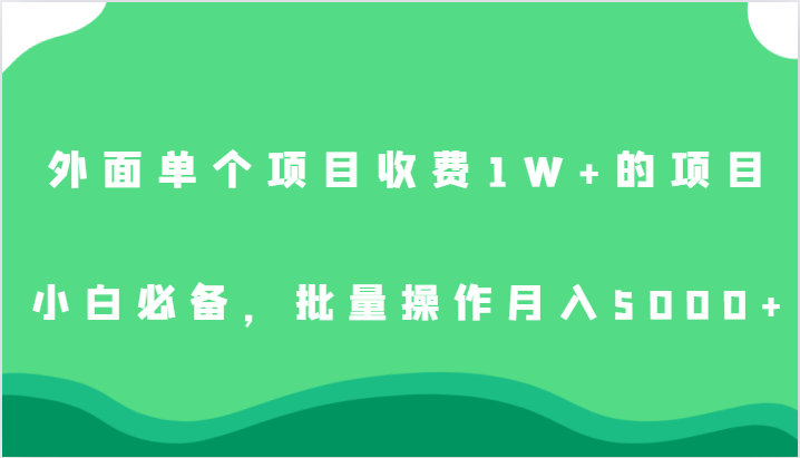 外面单个项目收费1W+的项目，小白必备，批量操作月入5000+-副业网