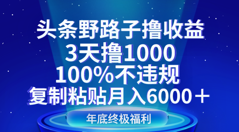 头条野路子撸收益，3天撸1000，100%不违规，复制粘贴月入6000＋-副业网