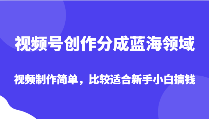 视频号创作分成蓝海领域，视频制作简单，比较适合新手小白搞钱-副业网