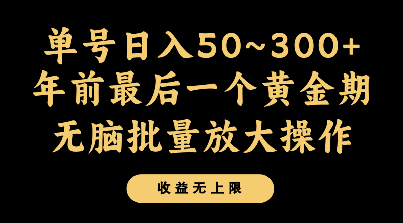 年前最后一个黄金期，单号日入300+，可无脑批量放大操作-副业网