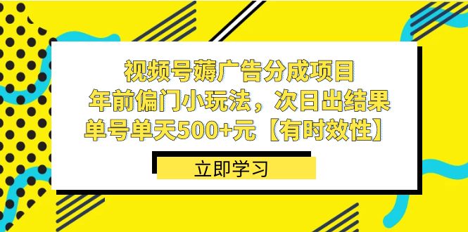 视频号薅广告分成项目，年前偏门小玩法，次日出结果，单号单天500+元【有时效性】-副业网