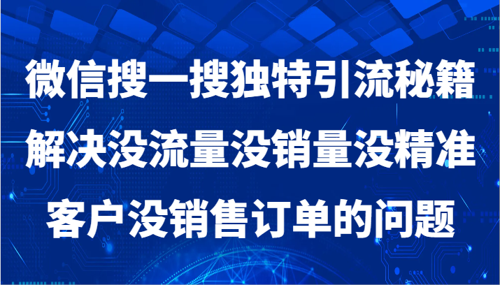 微信搜一搜暴力引流，解决没流量没销量没精准客户没销售订单的问题-副业网