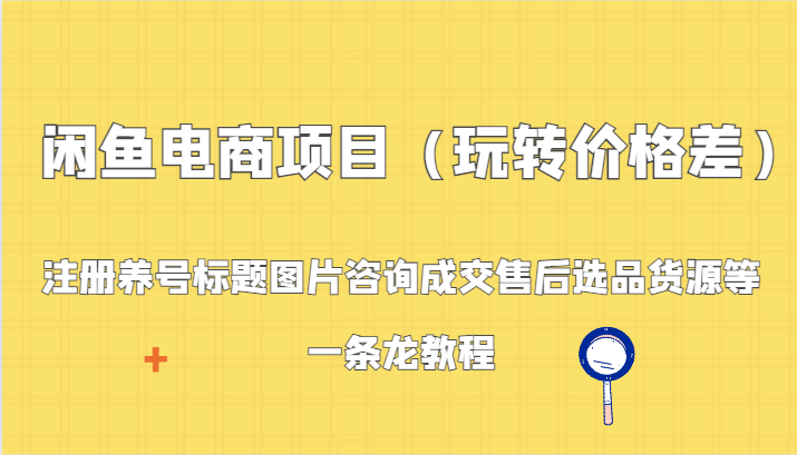 闲鱼电商项目（玩转价格差）：注册养号标题图片咨询成交售后选品货源等，一条龙教程-副业网
