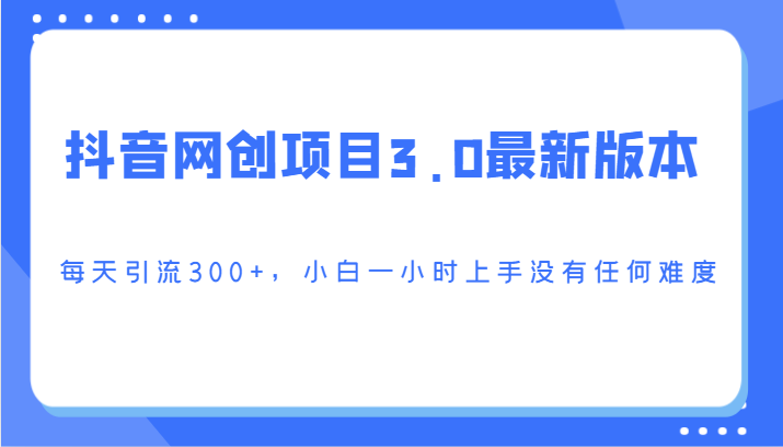 抖音网创项目3.0最新版本，每天引流300+，小白一小时上手没有任何难度-副业网