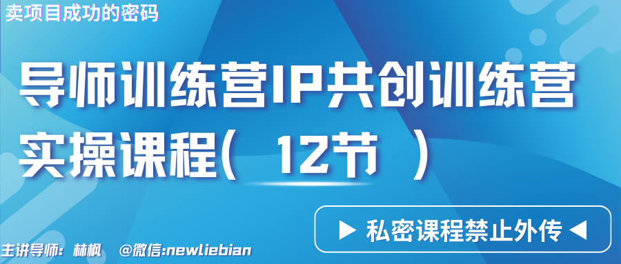 图片[1]-导师训练营3.0IP共创训练营私密实操课程（12节）-卖项目的密码成功秘诀-副业网