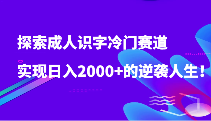 探索成人识字冷门赛道，实现日入2000+的逆袭人生！-副业网