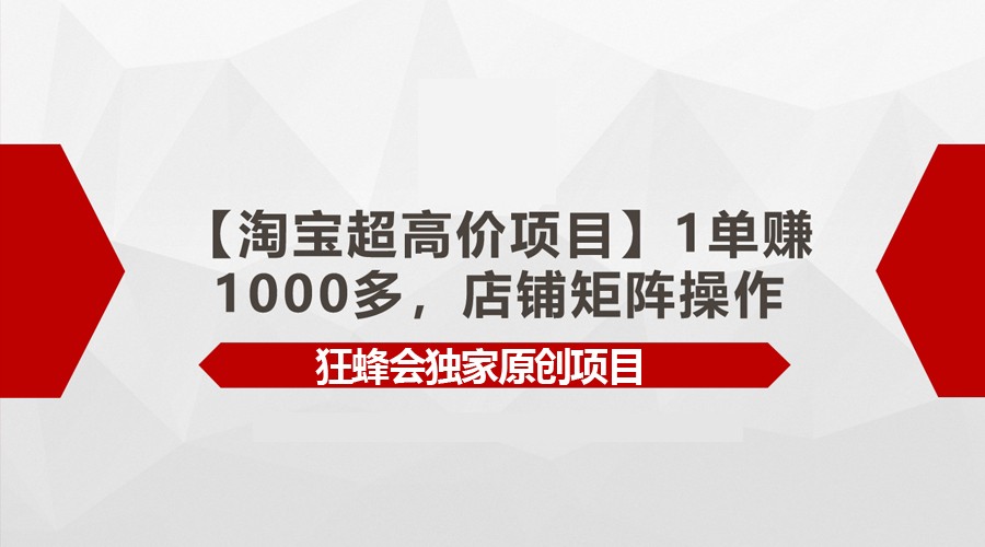 图片[1]-【淘宝超高价项目】1单赚1000多，店铺矩阵操作-副业网