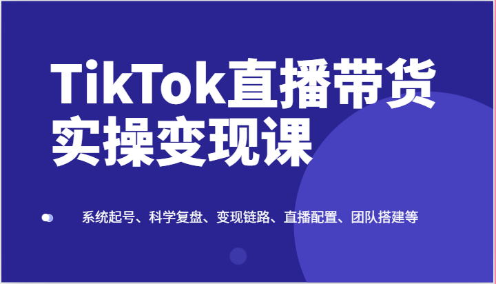 TikTok直播带货实操变现课：系统起号、科学复盘、变现链路、直播配置、团队搭建等-副业网
