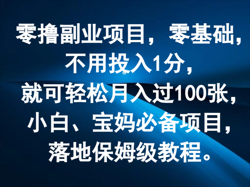 零撸副业项目，零基础，不用投入1分，就可轻松月入过100张，小白、宝妈必备项目-副业网