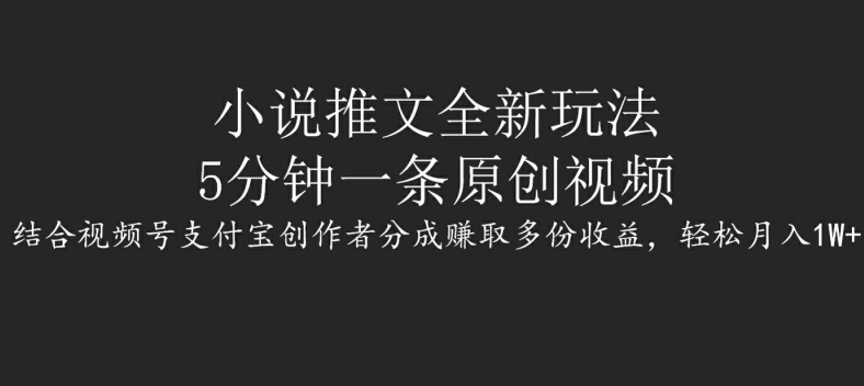 小说推文全新玩法，5分钟一条原创视频，结合视频号支付宝创作者分成赚取多份收益-副业网
