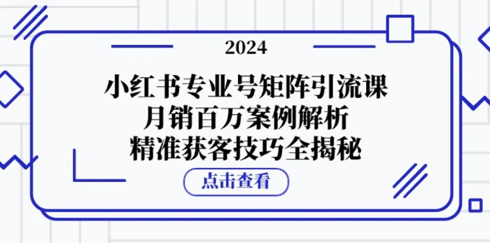 小红书专业号矩阵引流课，月销百万案例解析，精准获客技巧全揭秘-副业网