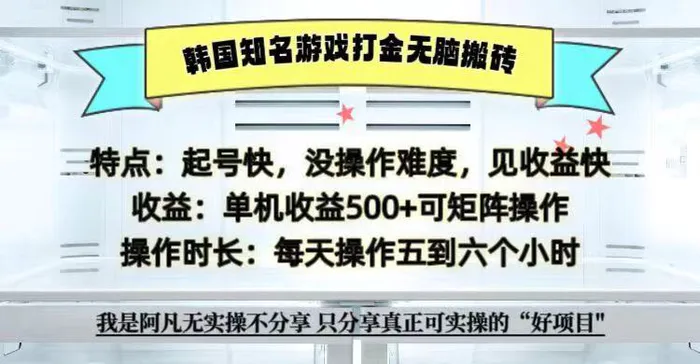 全网首发海外知名游戏打金无脑搬砖单机收益500+  即做！即赚！当天见收益！-副业网