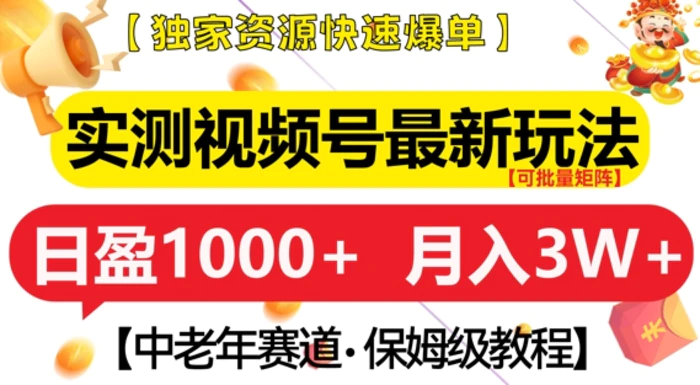 实测视频号最新玩法，中老年赛道，独家资源，月入过W+【揭秘】-副业城