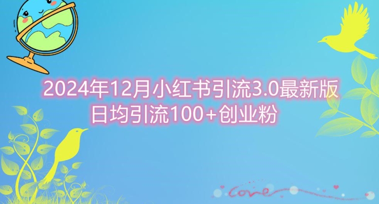 2024年12月小红书引流最新版，日均引流100+创业粉-副业网
