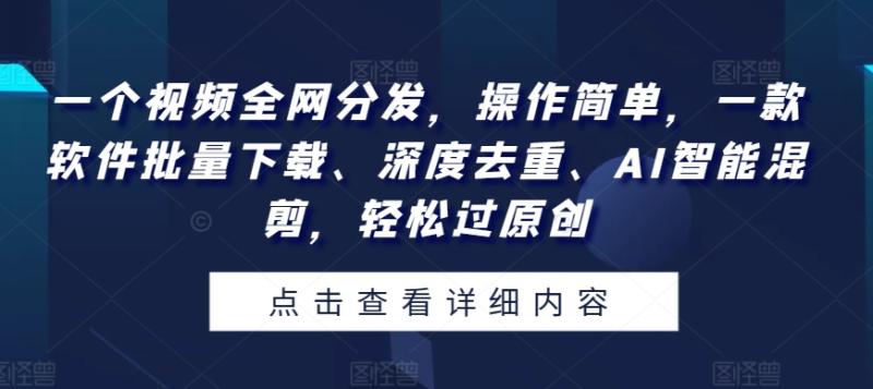 一个视频全网分发，操作简单，一款软件批量下载、深度去重、AI智能混剪，轻松过原创-副业网