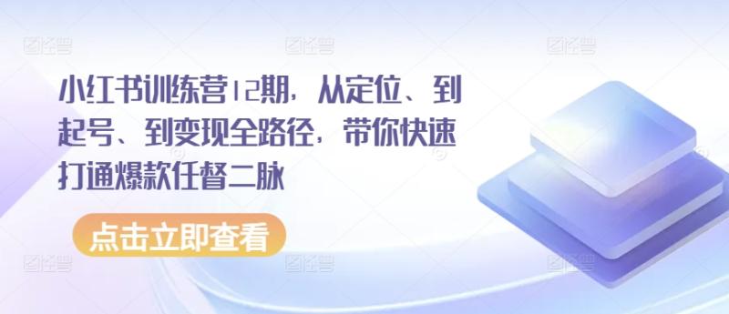 小红书训练营12期，从定位、到起号、到变现全路径，带你快速打通爆款任督二脉-副业网