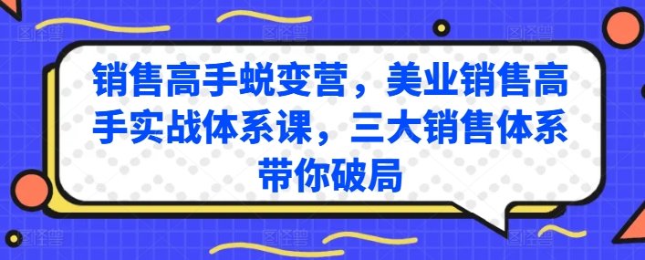 销售高手蜕变营，美业销售高手实战体系课，三大销售体系带你破局-副业网