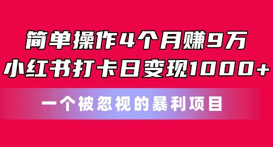 简单操作4个月赚9w，小红书打卡日变现1k，一个被忽视的暴力项目【揭秘】-副业网