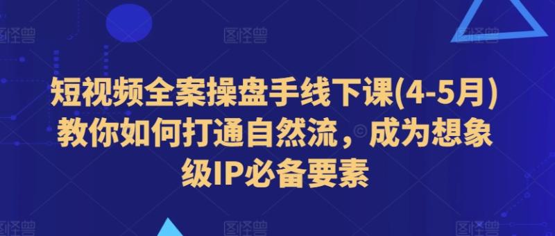 短视频全案操盘手线下课(4-5月)教你如何打通自然流，成为想象级IP必备要素-副业网