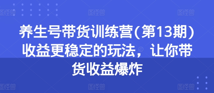 养生号带货训练营(第13期)收益更稳定的玩法，让你带货收益爆炸-副业网