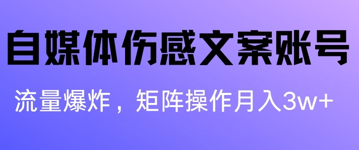 自媒体伤感文案账号，制作简单，流量爆炸账号很容易复制，矩阵月入1W+-副业网
