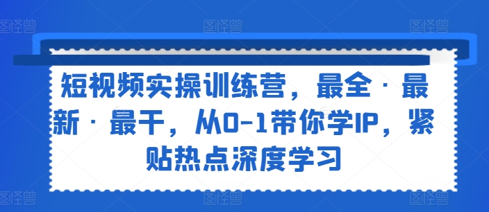 短视频实操训练营，最全·最新·最干，从0-1带你学IP，紧贴热点深度学习-副业网