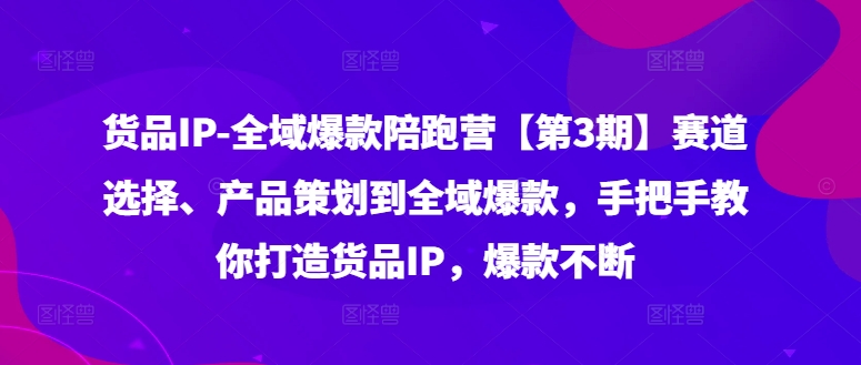 货品IP全域爆款陪跑营【第3期】赛道选择、产品策划到全域爆款，手把手教你打造货品IP，爆款不断-副业网