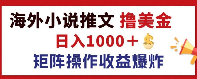 最新海外小说推文撸美金，日入1k+ 蓝海市场，矩阵放大收益爆炸-副业网